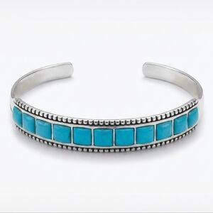 Vintage Sterling Silver Turquoise Channel Set Cuff Bracelet - Philippines 925